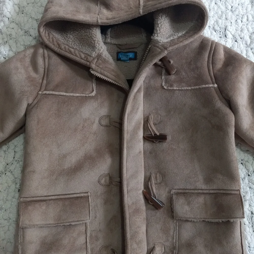Sz 4 The Children's Place Brown Faux Fur Suede Girl Coat Jacket Hood